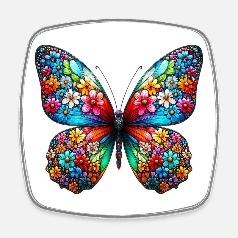 Papillon - Magnet carré - blanc
