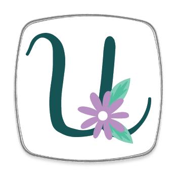 Eleganter Buchstabe 'U' mit Blumen - Viereckiger Kühlschrankmagnet - Weiß - Vorne