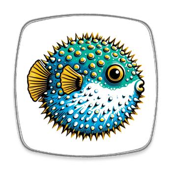 Kugelfisch - Viereckiger Kühlschrankmagnet - Weiß - Vorne