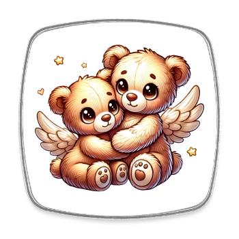 Mignon ange ours en peluche dans une étreinte amoureuse - Magnet carré - blanc - Devant