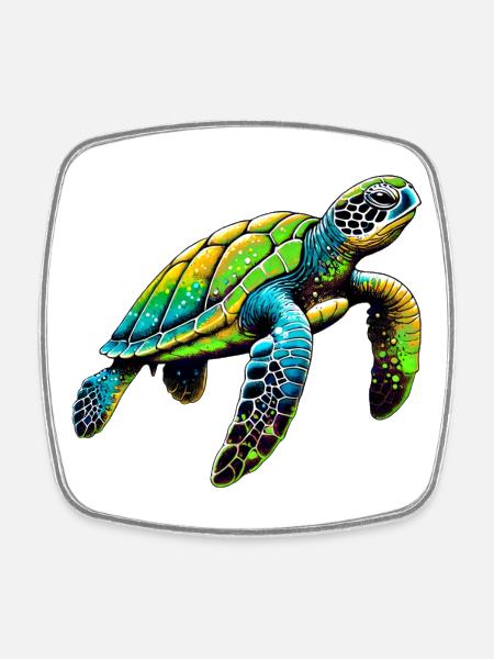 Tortue - Magnet carré - blanc