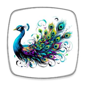 Pfau - Viereckiger Kühlschrankmagnet - Weiß - Vorne
