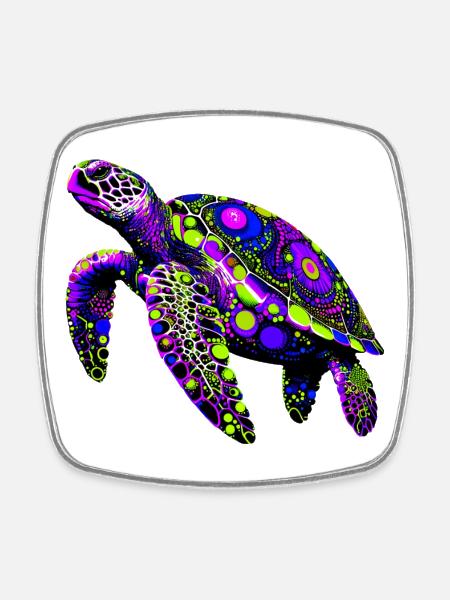Schildkröte - Viereckiger Kühlschrankmagnet - Weiß