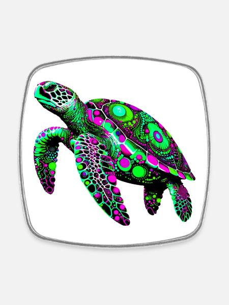 Tortue - Magnet carré - blanc