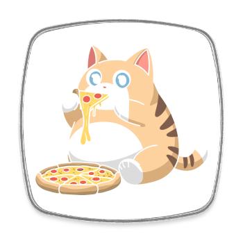 Cute Chubby Cat Eating Pizza - Square fridge magnet - white - Front