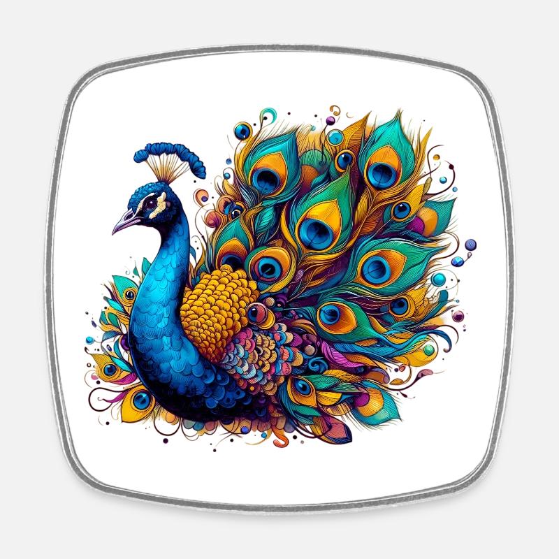 Pfau - Viereckiger Kühlschrankmagnet - Weiß