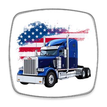 Camion américain avec drapeau américain - Chauffeur/Camionneur - Magnet carré - blanc - Devant