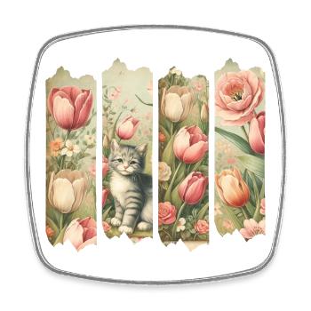 Frühlingszauber mit Kätzchen und Tulpen - Viereckiger Kühlschrankmagnet - Weiß - Vorne