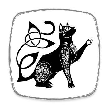Chat noir celte - Magnet carré - blanc - Devant