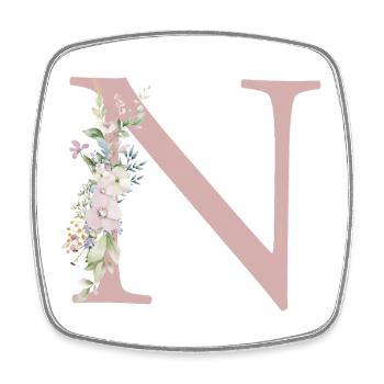 N Monogramme, Floral, Personnalisable - Magnet carré - blanc - Devant
