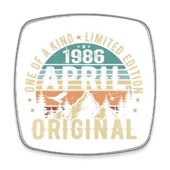Né en avril 1986, légende depuis avril 1986 - Magnet carré - blanc - Devant