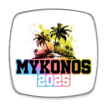 Mykonos 2025 Palmen Bunt - Viereckiger Kühlschrankmagnet - Weiß - Vorne