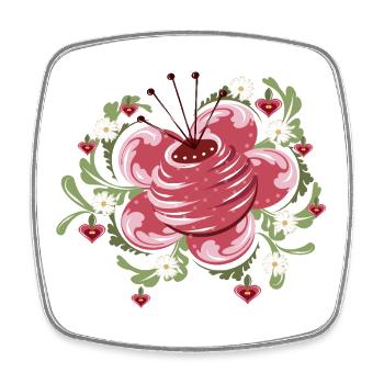 Rose and daisies – inspired by peasant painting - Square fridge magnet - white - Front