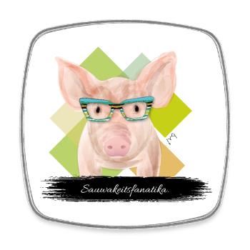 JvG Sau "Sauwakeitsfanatika" - Viereckiger Kühlschrankmagnet - Weiß - Vorne