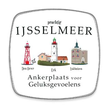 IJsselmeer Urk, Den Oever, Enkhuizen Handzeichnung - Viereckiger Kühlschrankmagnet - Weiß - Vorne