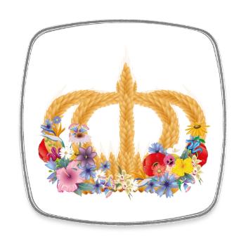 Couronne de blé avec des fleurs – symbole de la nature et de la récolte - Magnet carré - blanc - Devant