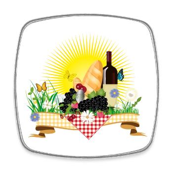 Sommerliches Picknick mit Wein, Brot und Früchten - Viereckiger Kühlschrankmagnet - Weiß - Vorne