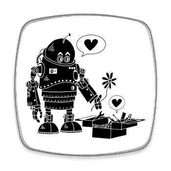 Robot Lovers (Schwarz) - Viereckiger Kühlschrankmagnet - Weiß - Vorne