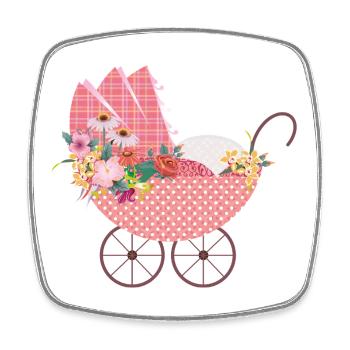 Verspielter Blumen-Kinderwagen –Romantisches Motiv - Viereckiger Kühlschrankmagnet - Weiß - Vorne
