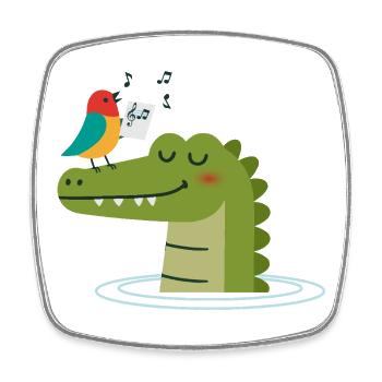 Singing Bird on Crocodile – Animal Harmony - Square fridge magnet - white - Front