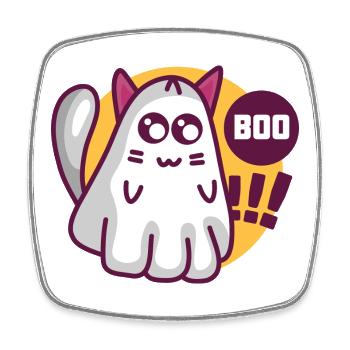 Boo Katze - Süße Geisterkatze - Viereckiger Kühlschrankmagnet - Weiß - Vorne