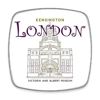 London, Kensington, Museum of Art, Hand Drawing - Square fridge magnet - white - Front