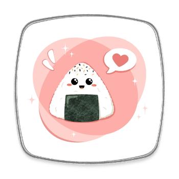 Onigiri kawaii en rose, rose avec cœur - Magnet carré - blanc - Devant