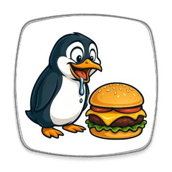 drôle pingouin cheeseburger dessin animé de restauration rapide - Magnet carré - blanc - Devant