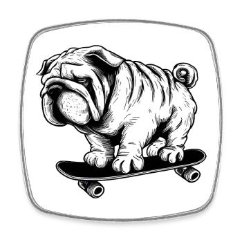 Mops Hund Skateboarder Street Art Zeichnung - Viereckiger Kühlschrankmagnet - Weiß - Vorne