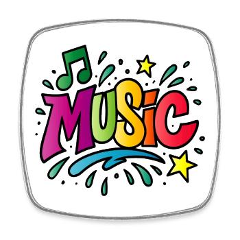 Musique – Typographie colorée avec symbole de note - Magnet carré - blanc - Devant