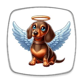 Ange teckel mignon avec des ailes chien de dessin animé - Magnet carré - blanc - Devant
