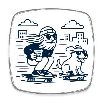 Stay Chill Hipster Skater mit Hund - Viereckiger Kühlschrankmagnet - Weiß - Vorne