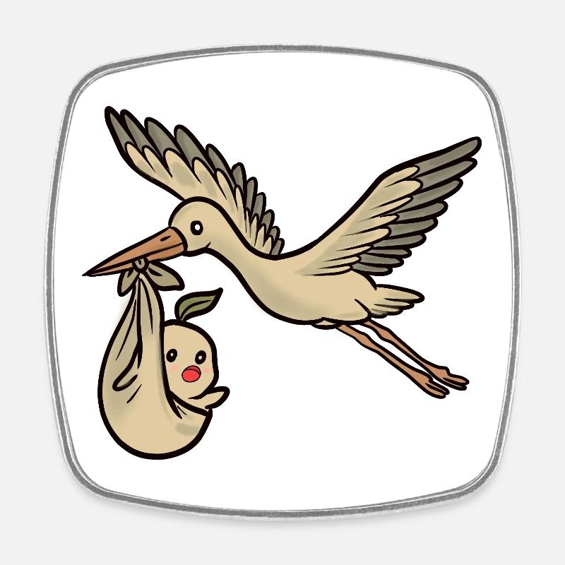 Cigogne et bébé - Magnet carré - blanc