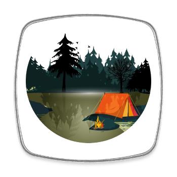 Tent and campfire in the dark forest - Square fridge magnet - white - Front