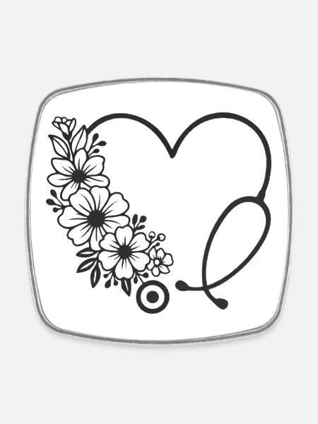 Floral Heart Stroller Design - Square fridge magnet - white
