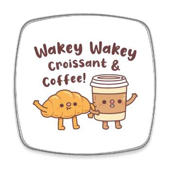 Croissant Wakey Wakey mignon et café - Magnet carré - blanc - Devant