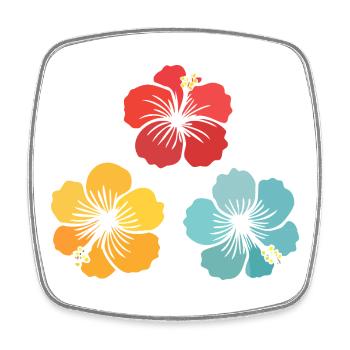 Hibiscus Trio – Vintage Flowers (Red, Yellow, Turquoise) - Square fridge magnet - white - Front