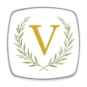 V Monogram, Eucalyptus Wreath, Personalizable - Square fridge magnet - white - Front