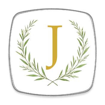 J Monogram, Eucalyptus Wreath, Personalizable - Square fridge magnet - white - Front