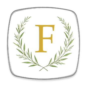 F Monogram, Eucalyptus Wreath, Personalizable - Square fridge magnet - white - Front