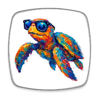 Colorful turtle with sunglasses - Square fridge magnet - white - Front
