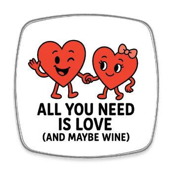Love and Wine Heart Design - Square fridge magnet - white - Front