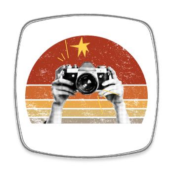 photographe retro vintage soleil couchant - Magnet carré - blanc - Devant