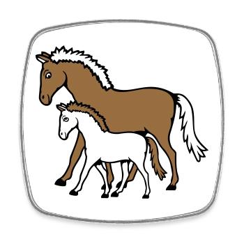 2 Mignon Chevaux Enfant Famille Maman Papa Maman Père - Magnet carré - blanc - Devant