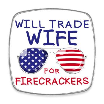 Swap Woman for Men's Fireworks on the 4th of July - Square fridge magnet - white - Front