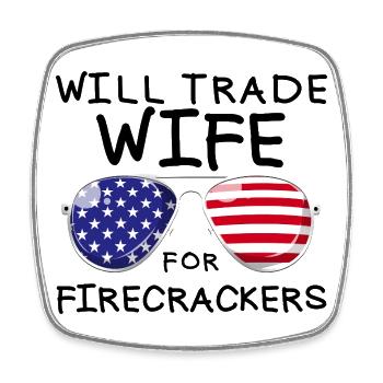 Swap Woman for Men's Fireworks on the 4th of July - Square fridge magnet - white - Front