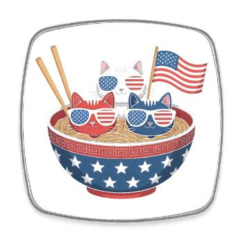  Ramen Cat Noodles Cute Independence Day 4th of - Viereckiger Kühlschrankmagnet - Weiß - Vorne