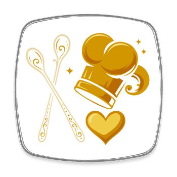 Toque de chef dorée avec cuillères en bois - Magnet carré - blanc - Devant