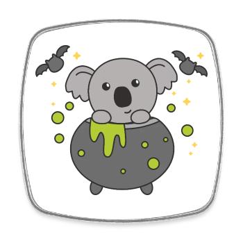 Koala Joyeux Halloween Chaudron de sorcière Chauve-souris - Magnet carré - blanc - Devant