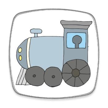 Childish steam locomotive design in pastel colors - Square fridge magnet - white - Front